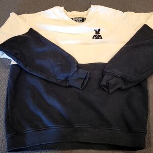 PRAYING RABBIT Embroidered Logo Black White Duotone Crewneck Sweatshirt